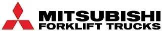 El logotipo de las carretillas elevadoras Mitsubishi se muestra sobre un fondo blanco.