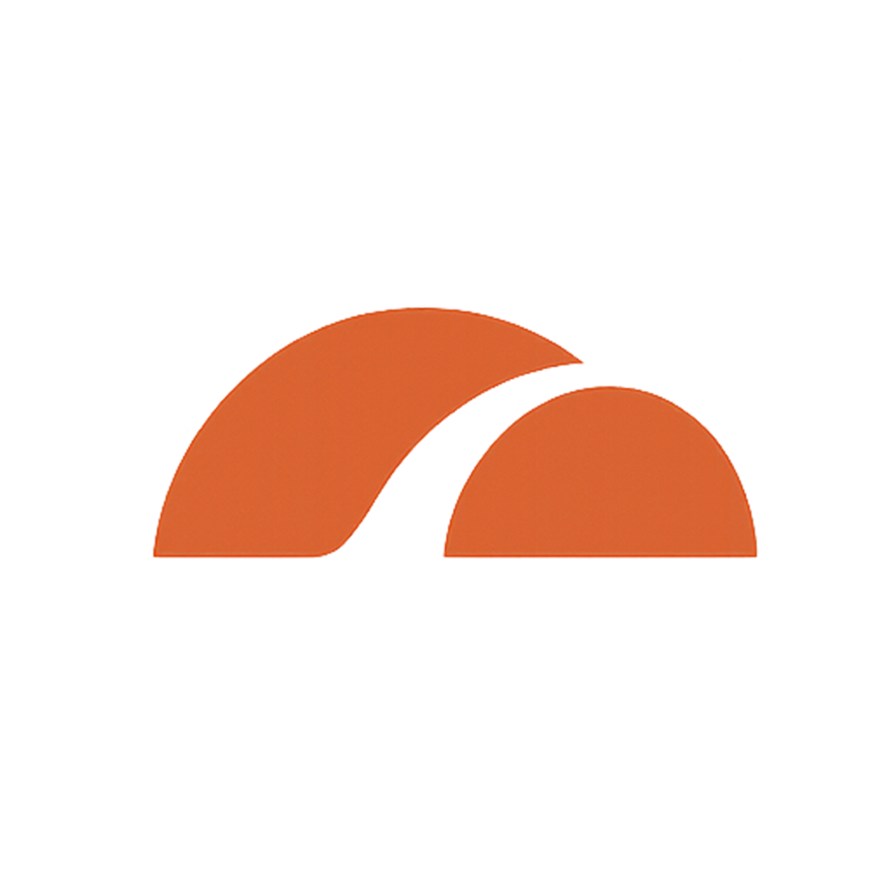 Orange abstract logo with two overlapping semicircles on a white background