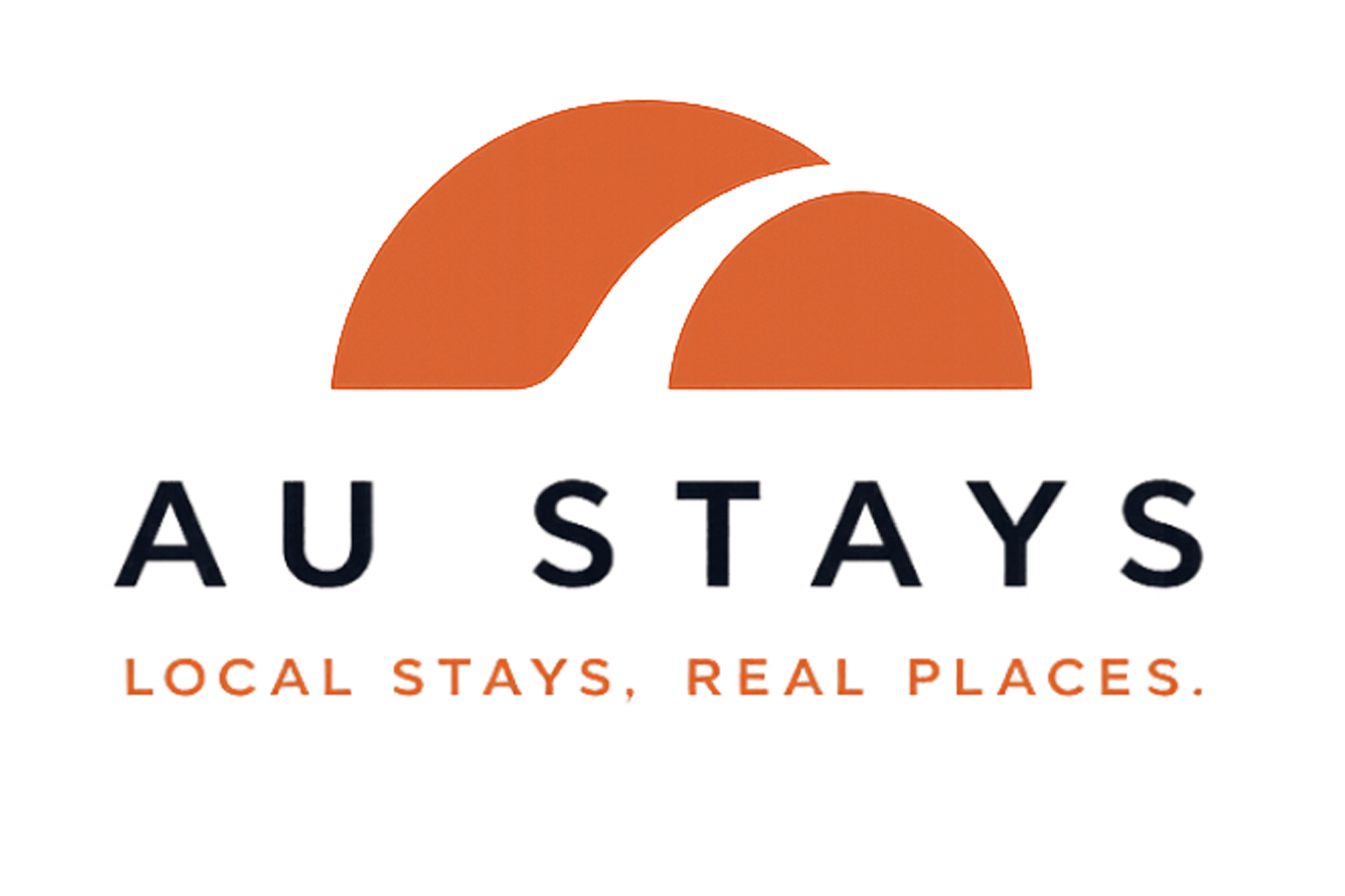 AU Stays logo with orange arches and tagline &ldquo;Local stays. Real places.&rdquo;