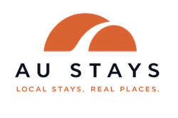 AU Stays logo with orange arches and tagline “Local stays. Real places.”