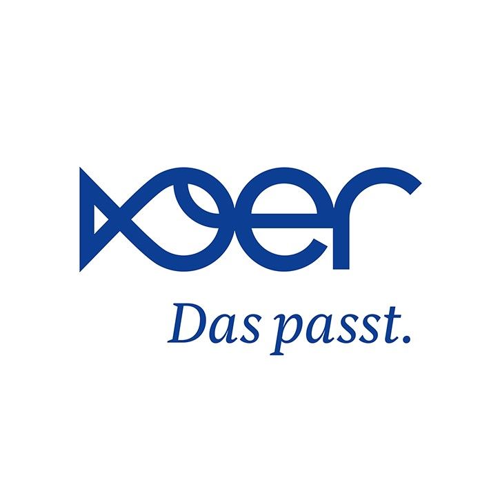 Ein blaues Logo mit dem Wort „das passt“ darauf