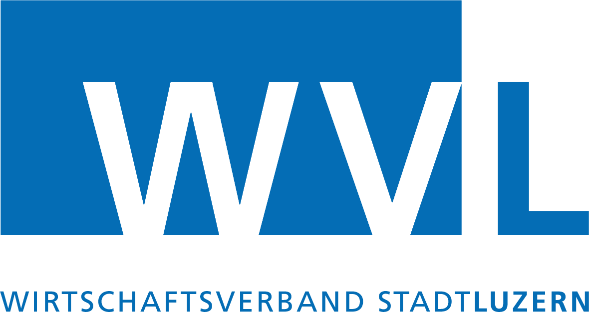 A blue and white logo for wwl wirtschaftsverband stadt luzern