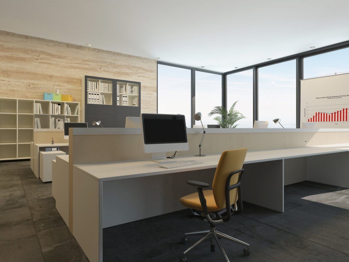 Image 3D pour présenter l'aménagement d'un futur bureau
