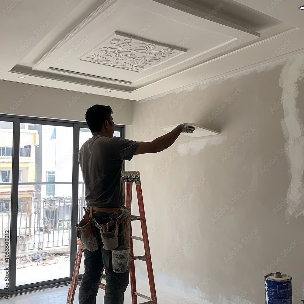 Maler streicht eine Innenwand