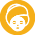 Un icono blanco de la cara de una mujer en un círculo amarillo.