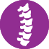 Un círculo morado con un icono blanco de una columna vertebral dentro.