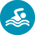 Un icono de natación en un círculo azul sobre un fondo blanco.