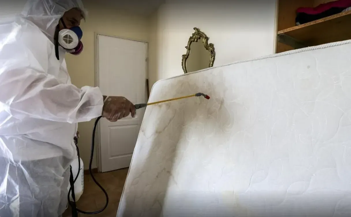 Homme en combinaison traitant contre les punaises de lit