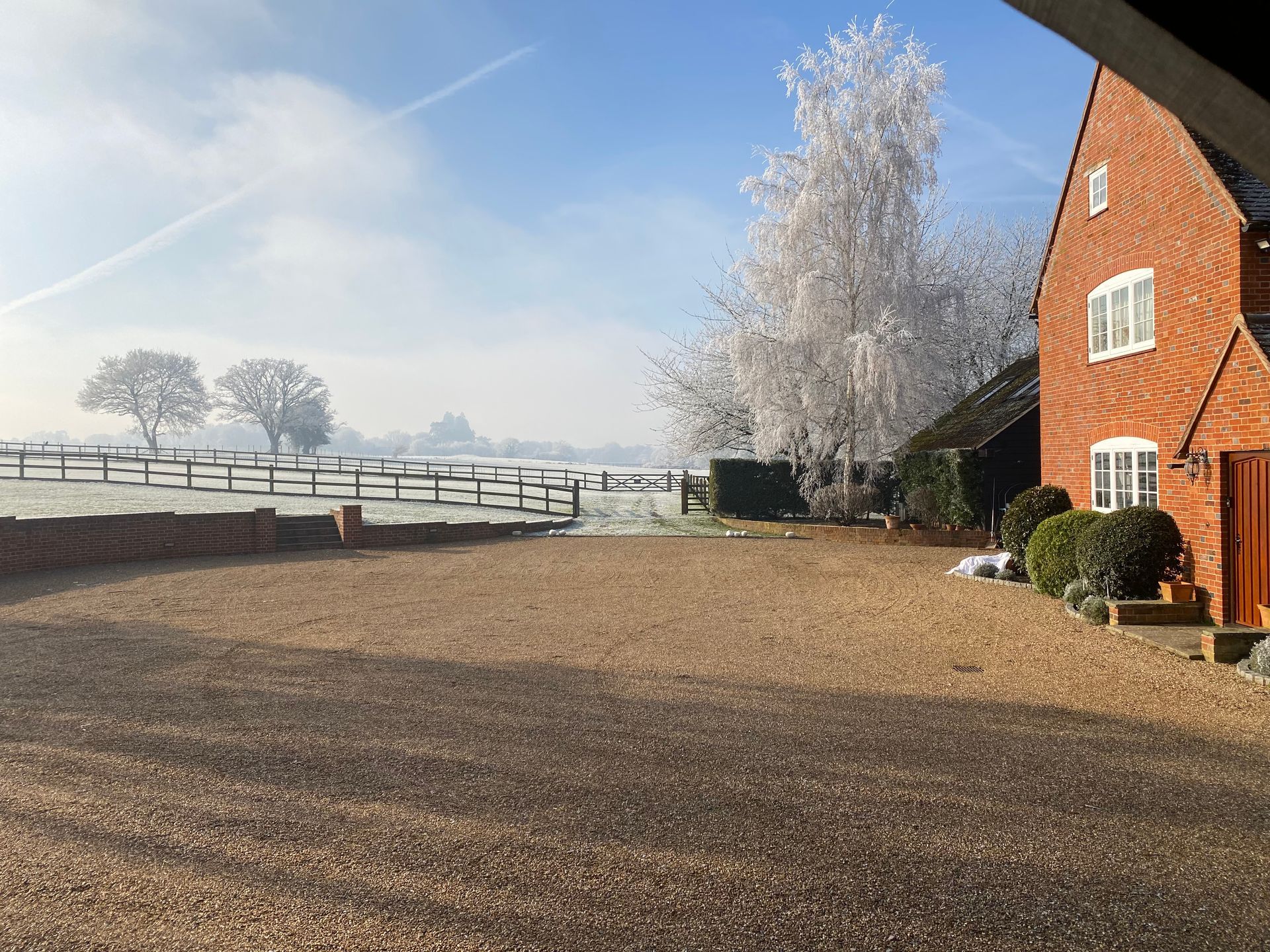 Image showing view from Hillside Farm Apartments  on a frosty morning with trees encrusted with frost 