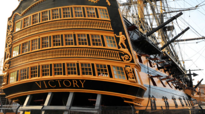Image shows HMS Victory at Portsmouth Royal Naval dockyards