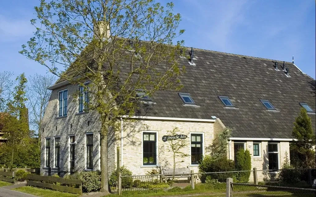 Een groot huis met een boom ervoor