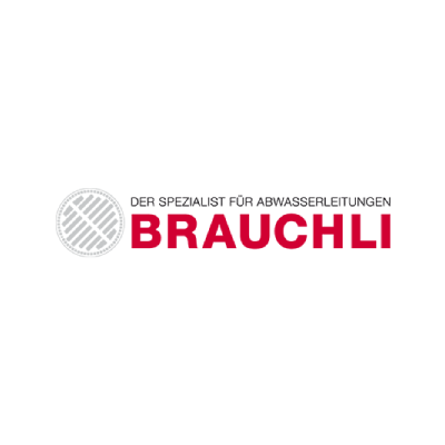 BRAUCHLI logo in red with gray icon and German tagline “Der Spezialist für Abwasserleitungen”