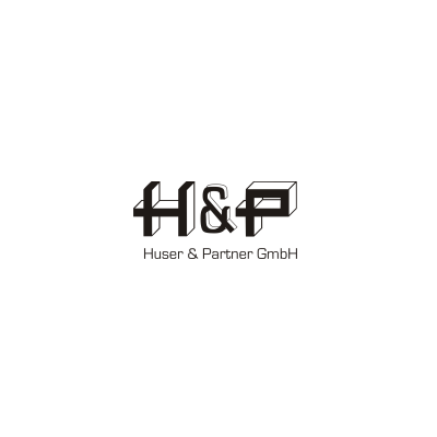 H&F-Logo mit stilisierter schwarzer Schrift und dem Text „Huser & Partner GmbH“ darunter