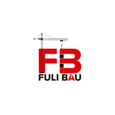 FUli BAU-Logo mit roten FB-Buchstaben und einem Baukran über schwarzem Text