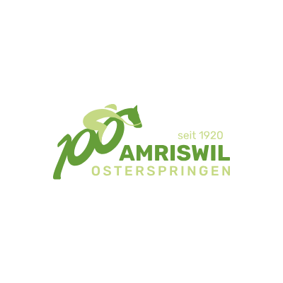 Grünes und hellgrünes Logo „100 AMRISWIL OSTERSPRINGEN seit 1920“ auf weissem Hintergrund