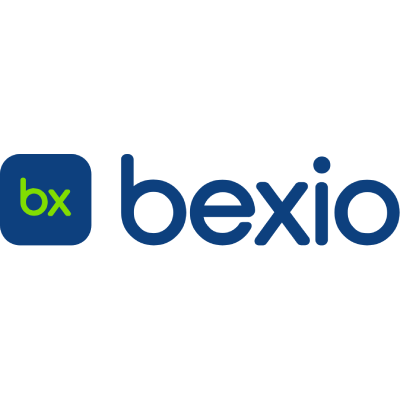 Bexio-Logo mit blauem und grünem „bx“-Symbol und blauem Schriftzug auf weissem Hintergrund