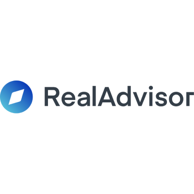 RealAdvisor-Logo mit blauem Kreissymbol und dunkelgrauem Text