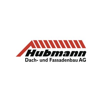 Logo der Hubmann Dach- und Fassadenbau AG mit roter Dachgrafik und schwarzem Text