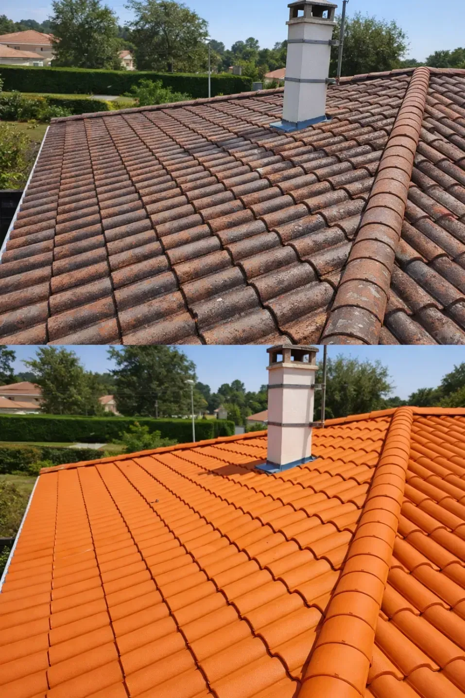 Tejados antes y despu&eacute;s de limpieza profesional