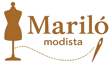 Logotipo para "Maril&oacute; modista", que incluye un maniqu&iacute;, texto y una aguja e hilo.