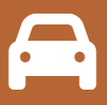 Un icono de coche blanco sobre un fondo marrón.