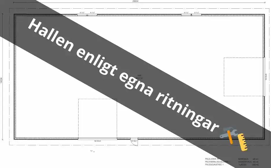 Arkitektonisk planritning med svensk text och ett konstruktionsverktyg.