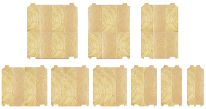 Trepuslespillbrikker i forskjellige rektangulære størrelser som kan kobles sammen.