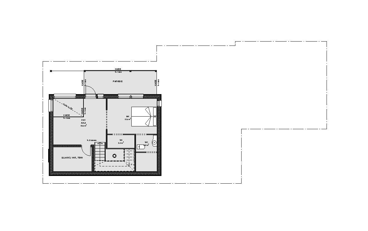 Plantegning av en bygning med flere rom, som viser planløsninger. Bygningen er på hvit bakgrunn.
