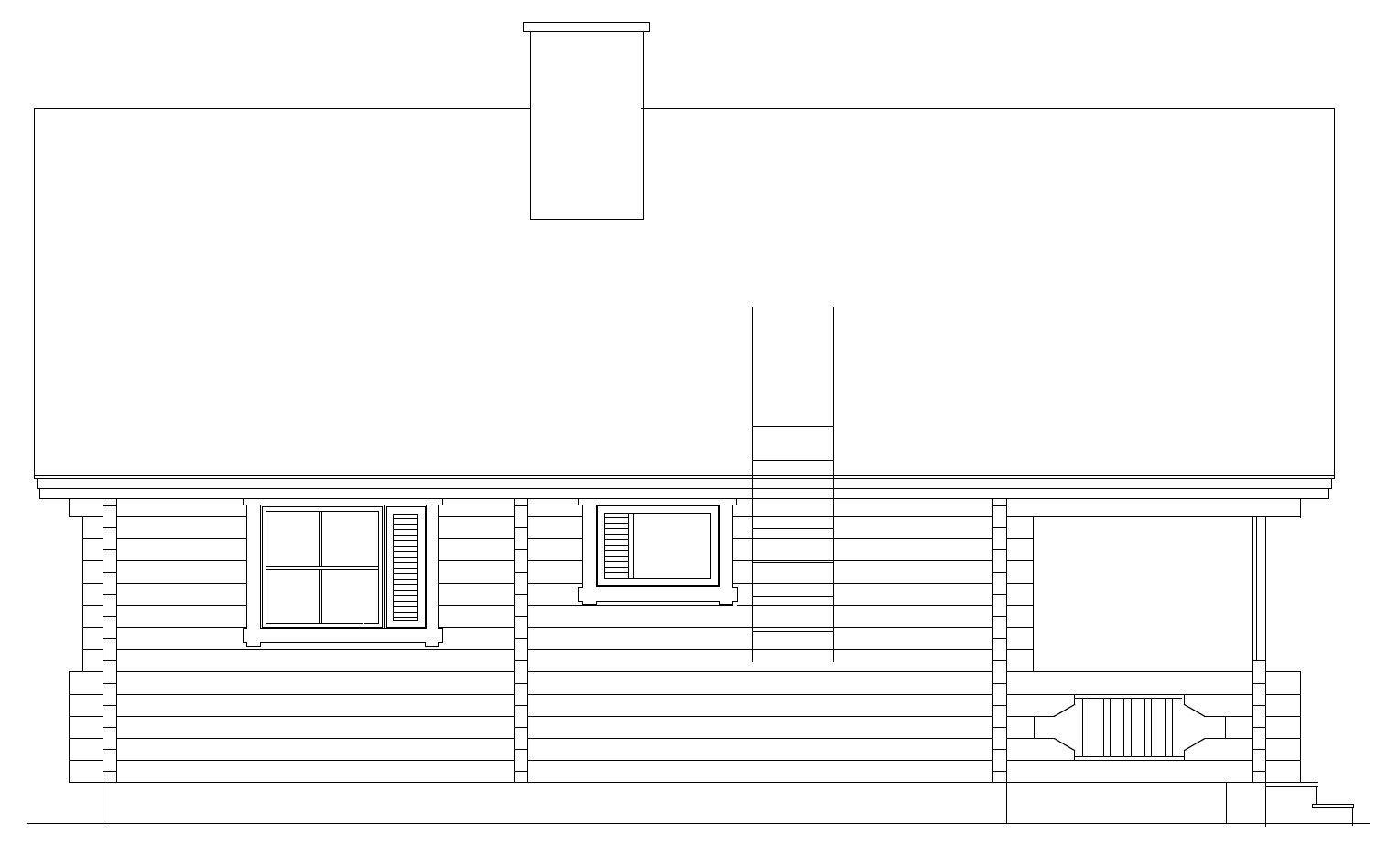 Sidevisning av en bygning med en stige som fører opp til taket og et vindu.