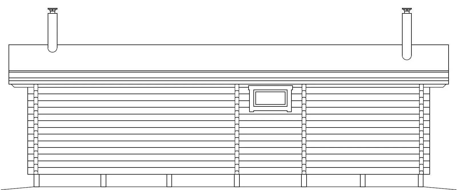 A side-view illustration of a wooden sauna cabin with a chimney.