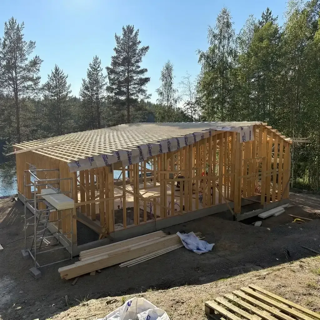 Precut-rungon pystytys vapaa-ajan asunnolle järvimaisemassa Kuopiossa – Polarlog referenssi