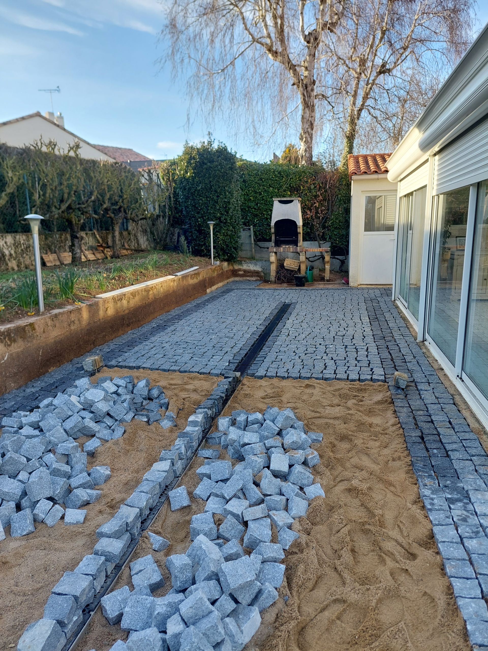 Pose de pavés en granit