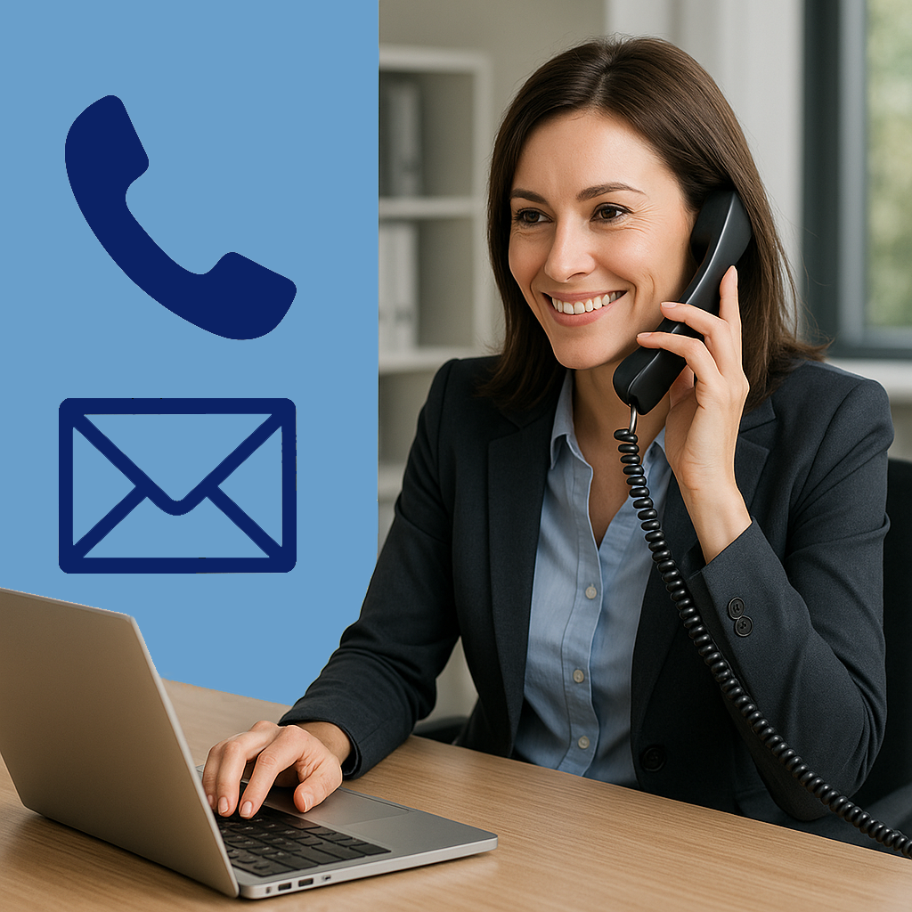 Mann an Laptop mit Smartphone