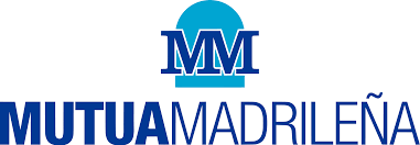 Logotipo de Mutua Madrileña: Texto en azul y logo “MM” sobre fondo verde azulado.