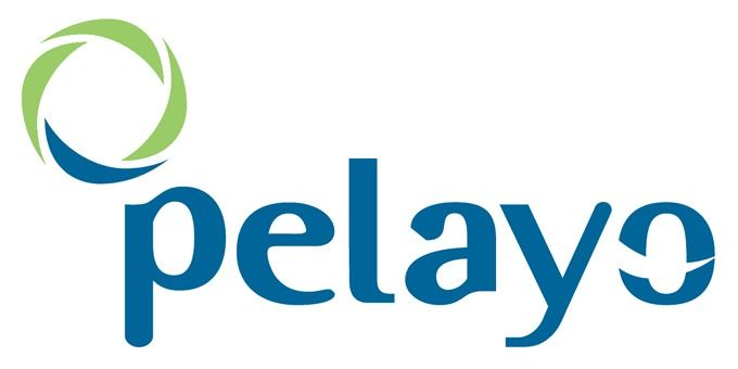 Logotipo de Pelayo con símbolo verde y azul en espiral y marca denominativa en azul.