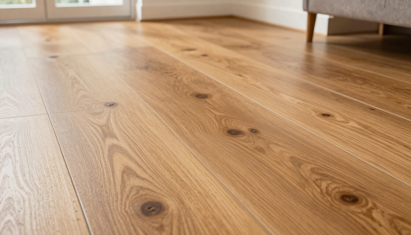 Detalle de suelo de madera maciza con acabado natural