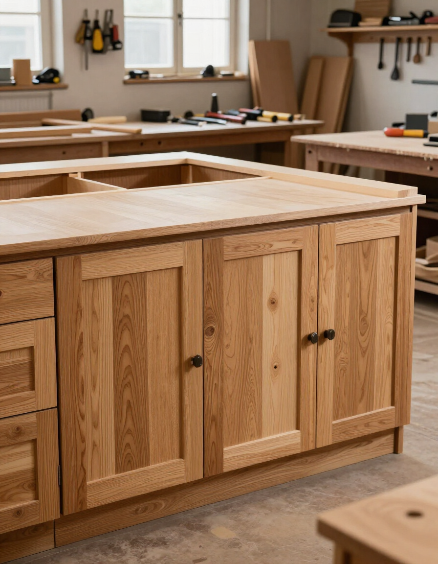 Frentes de cocina de madera fabricados a medida en el taller de Alfenadecor
