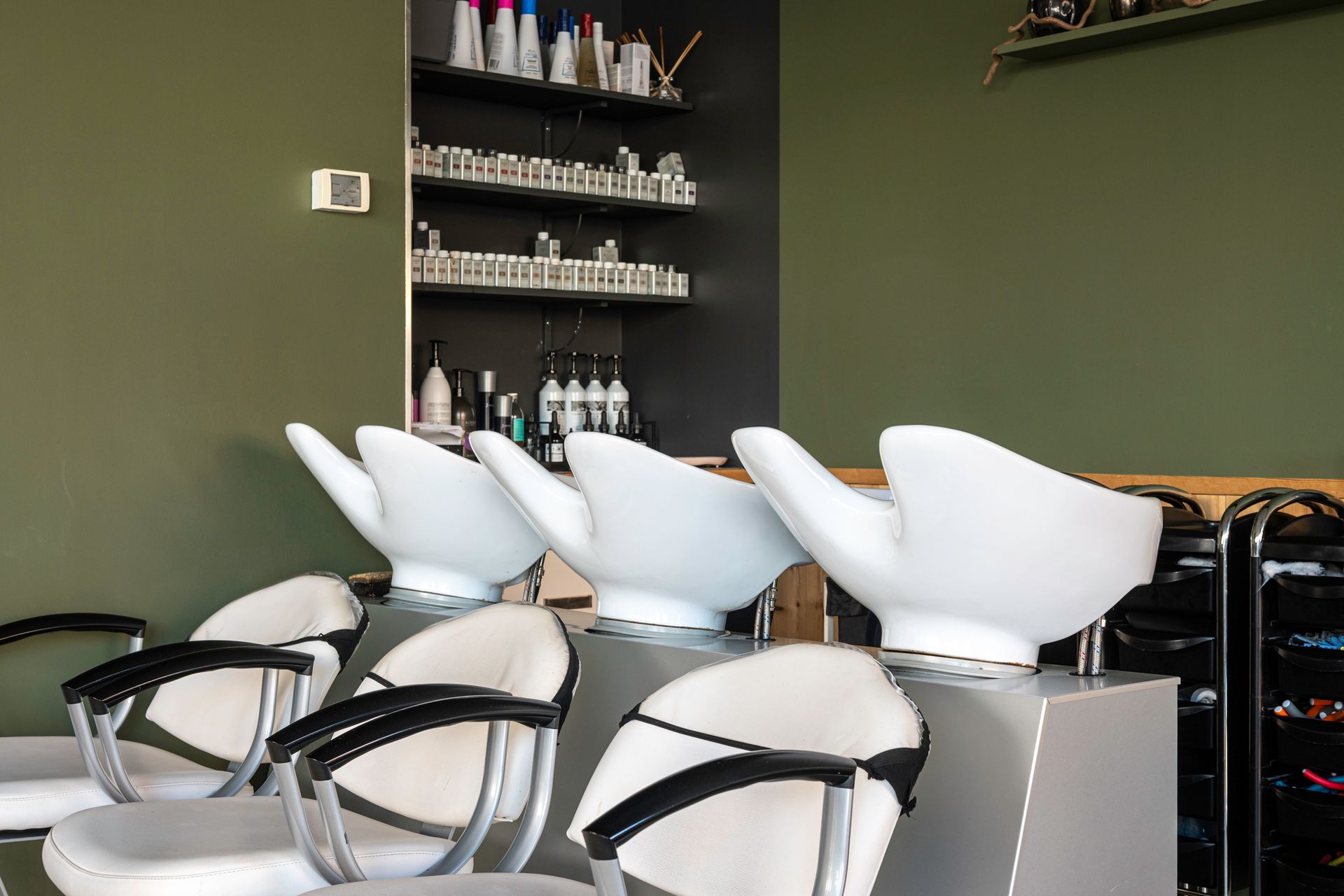 Salon de coiffure moderne vert olive.