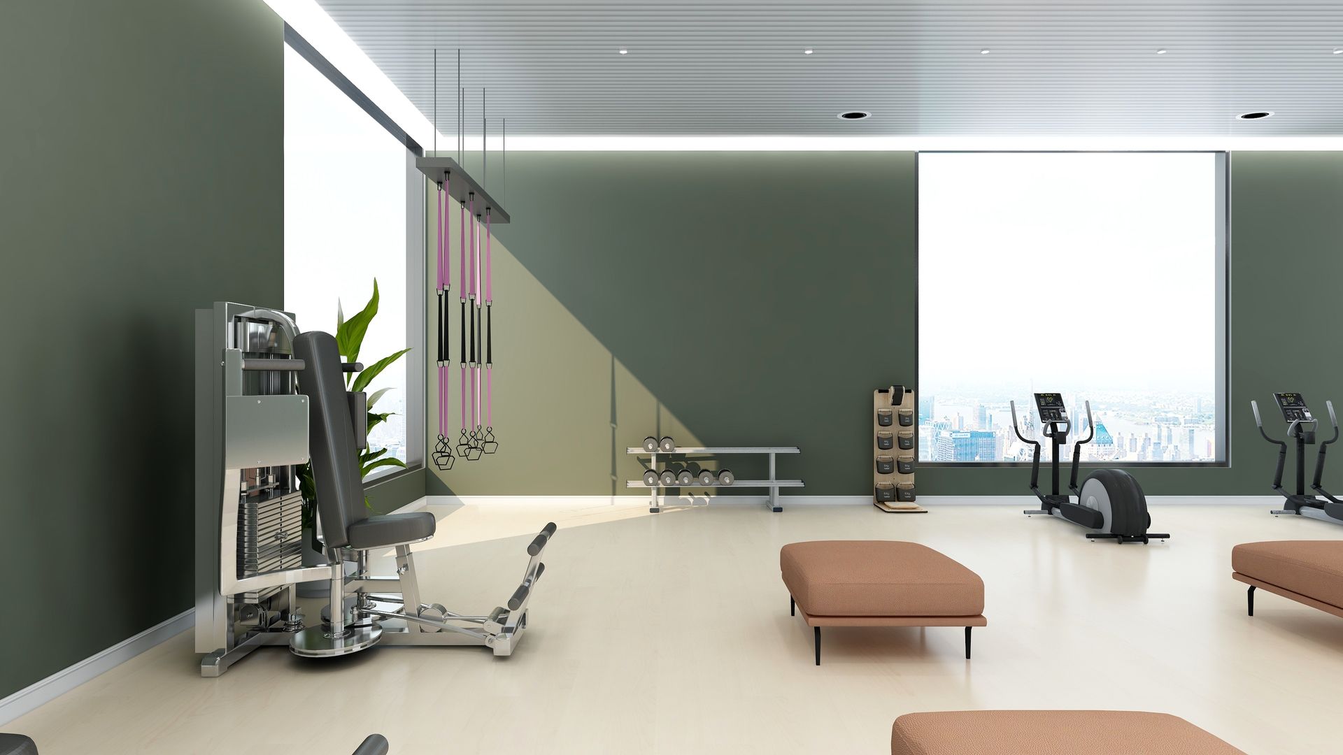 Salle de sport moderne dans un building.