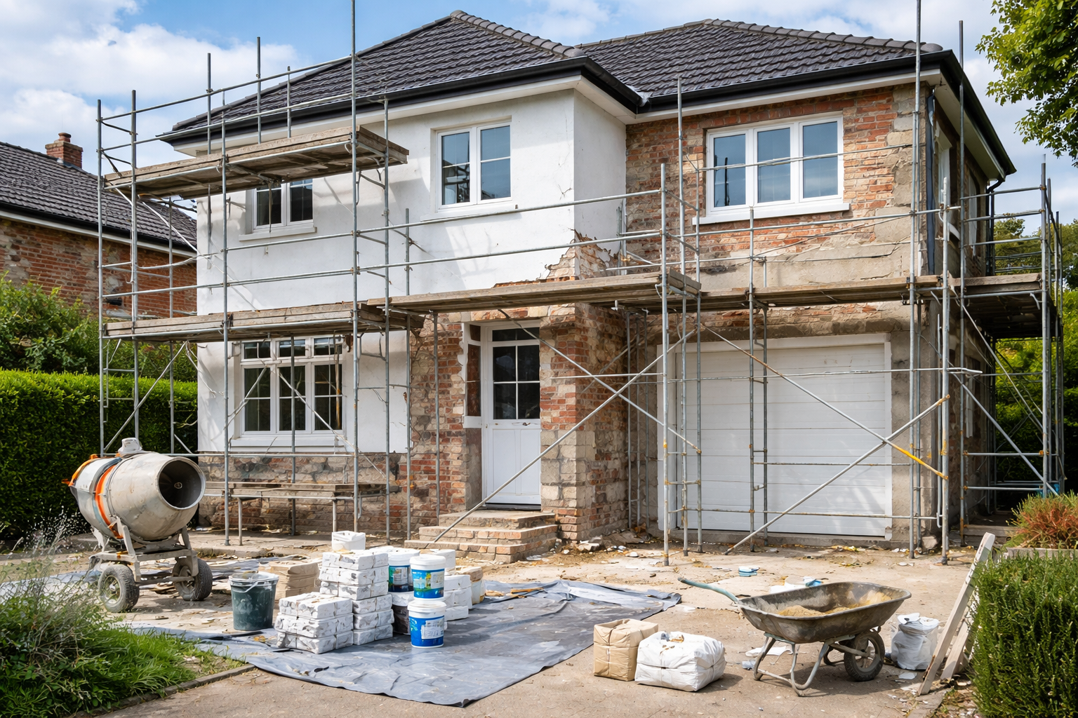 Croquis architectural montrant un chantier de construction .