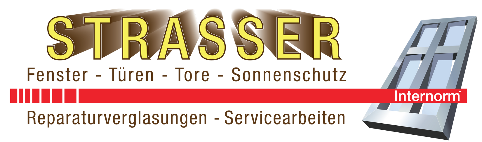 Ein Logo für Strasser mit einem Bild eines Fensters