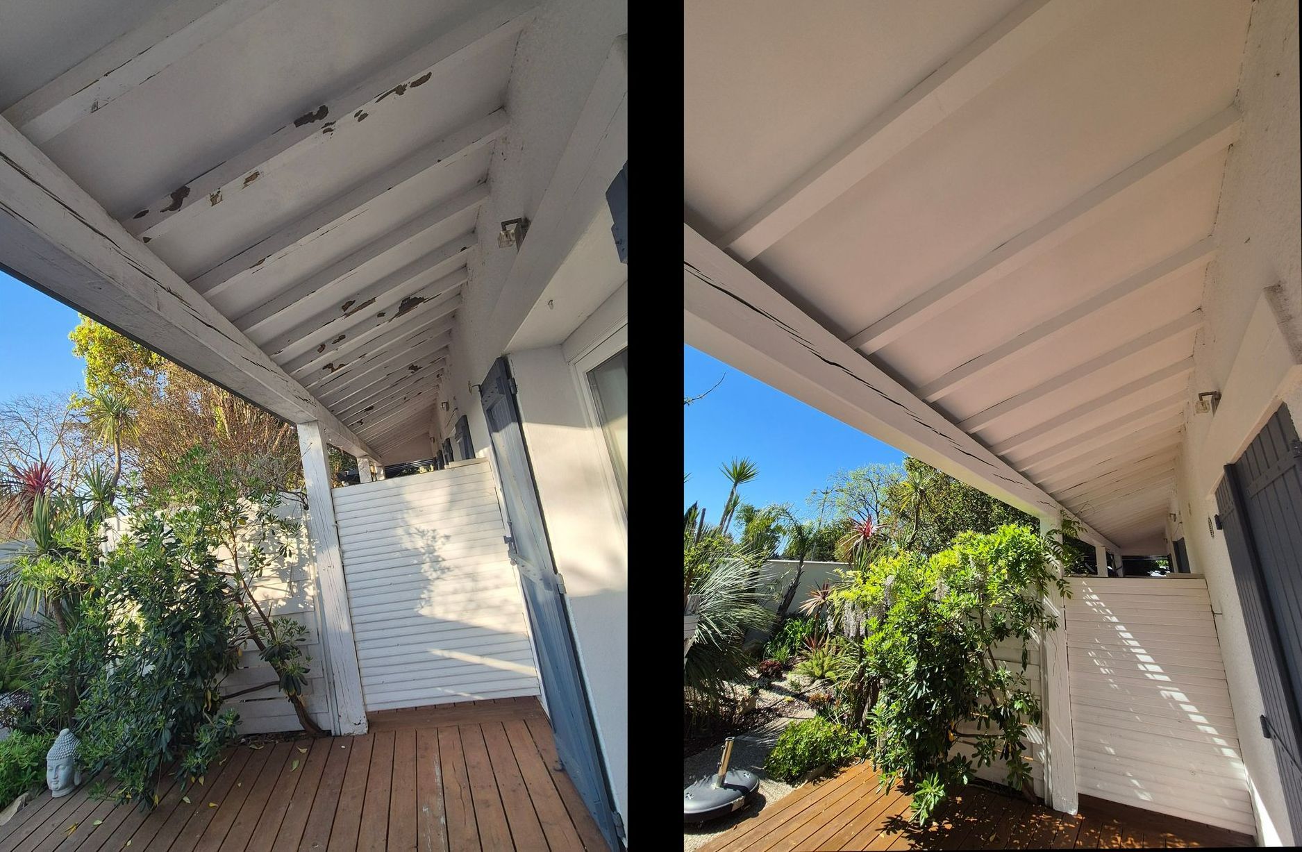 Avant/après du plafond d'une avancée extérieure de maison