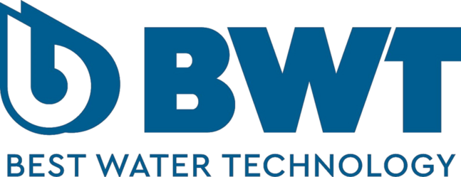 BWT-Logo: Blaue Tropfenform und der Text „BWT“ und „BEST WATER TECHNOLOGY“.