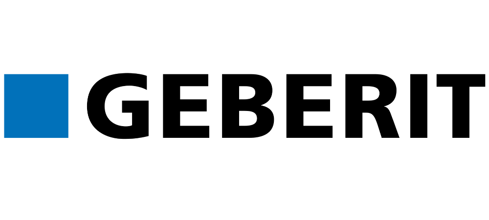 Ein schwarz-blaues Logo für Geberit auf weißem Hintergrund.