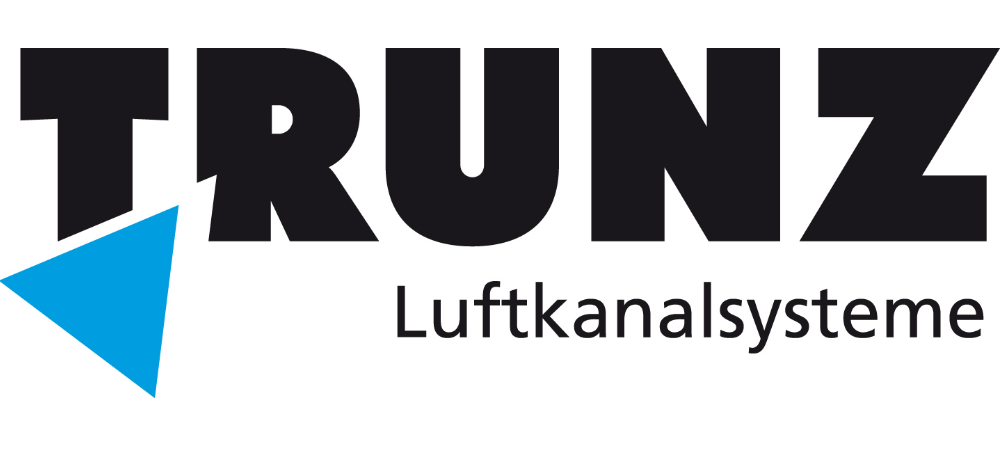 Ein schwarz-blaues Logo für Trunz Luftkanalsysteme