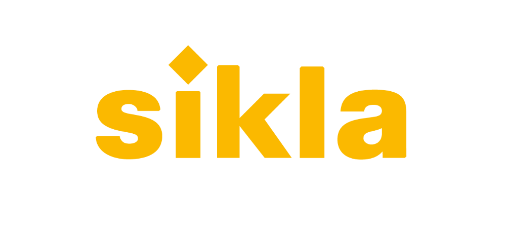 Das Wort „Sikla“ steht in gelben Buchstaben auf weißem Hintergrund.
