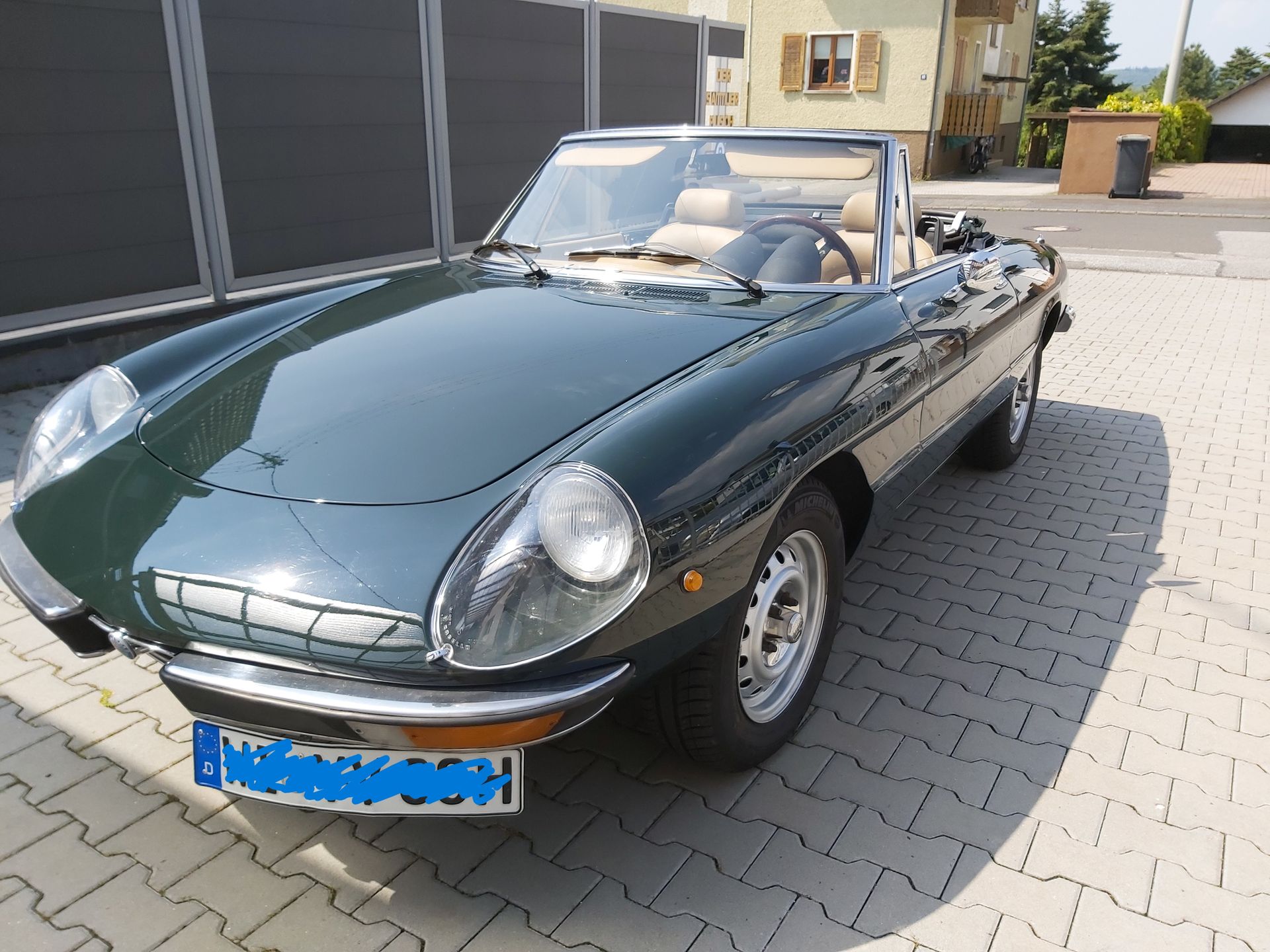 Ein grüner Sportwagen mit einem Nummernschild, auf dem nmwsch steht