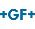 Il logo per gf+ è blu e bianco su sfondo bianco.