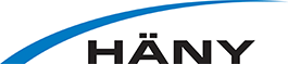 Un logo blu e bianco con la parola hany sopra