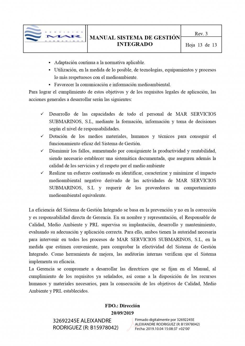 Documento con texto sobre el sistema de gestión integrado. Incluye el logotipo de la empresa y un encabezado.